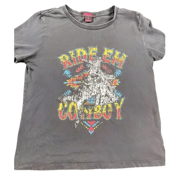 Rock & Roll Denim Ride Em Cowboy Graphic Tee Western Cowgirl T Shirt Womens S - Picture 2 of 8